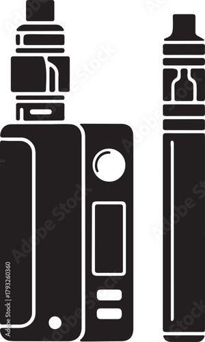 Vape Devices Silhouette Set Box Mod and Pen Style Electronic Cigarette Vector Illustration