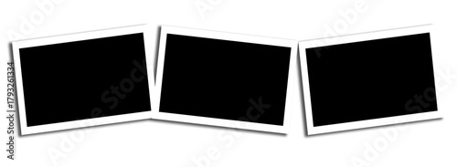 Photo frame, black blank square template for photo display, scrapbook design, memory board, vintage style, isolated on transparent background, 3 photo.
