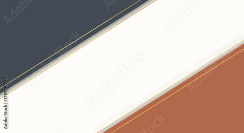 Modern abstract background with diagonal color sections and elegant golden accents, perfect for minimalist graphic design and presentation templates