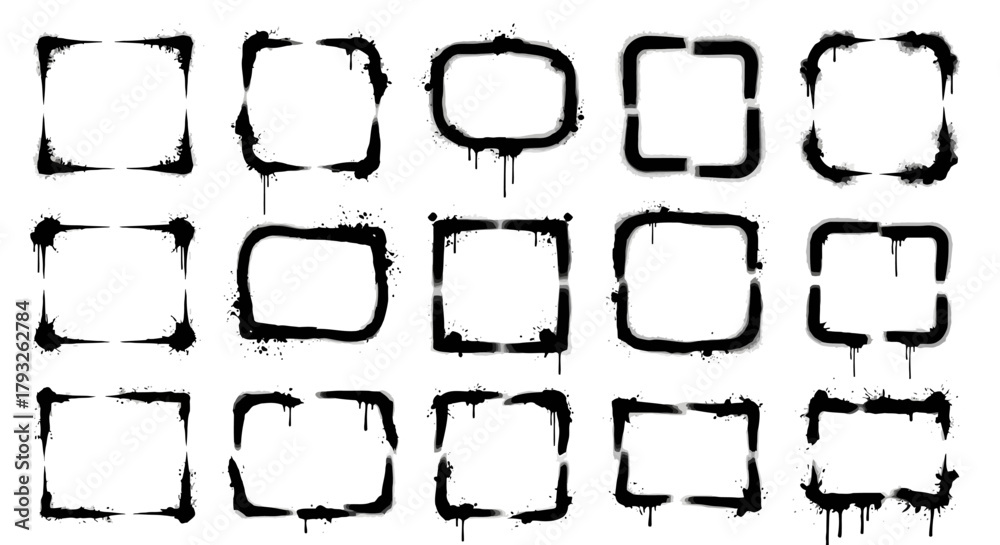 Obraz premium Set of various grunge spray paint frames with drips and splatters perfect for urban and street art designs.
