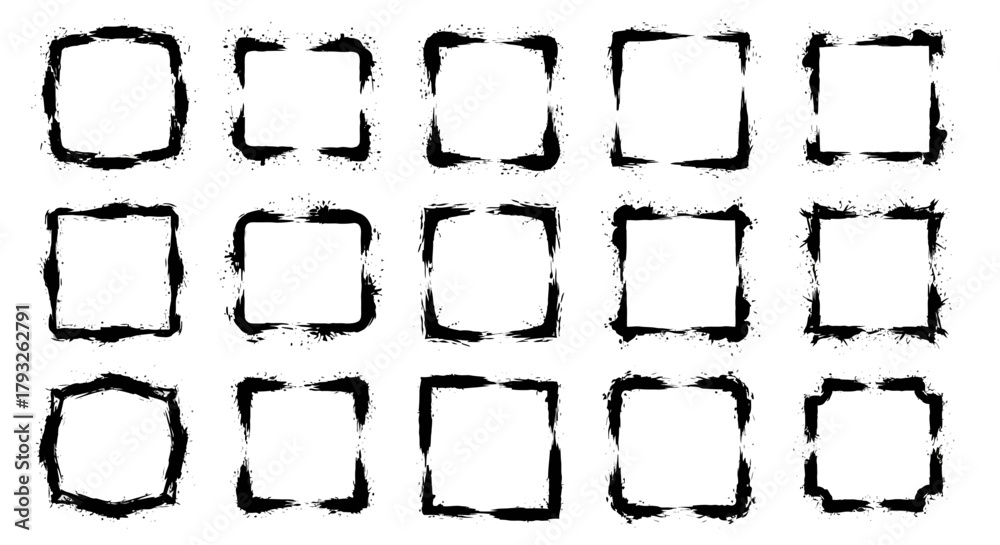 Obraz premium Grunge ink frames set Hand drawn square borders Abstract brush stroke elements.