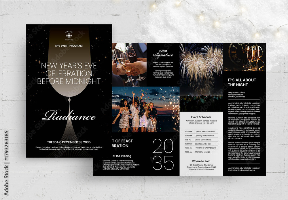 New Year Gala Event Program Template & Brochure Layout for NYE ...