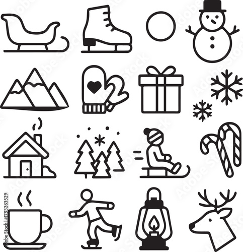 Wallpaper Mural Winter Sports & Fun Black & White Holiday Activity Icons Vector
 Torontodigital.ca