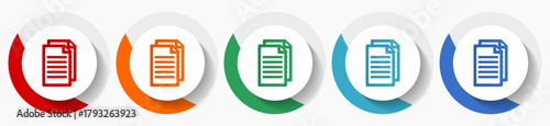 Document, file, copy vector icons, flat icon set for logo design, webdesign and mobile applications, colorful web button collection in eps 10