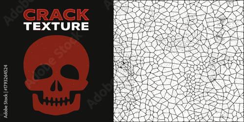 Distressed red skull silhouette and cracked texture background graphic design element