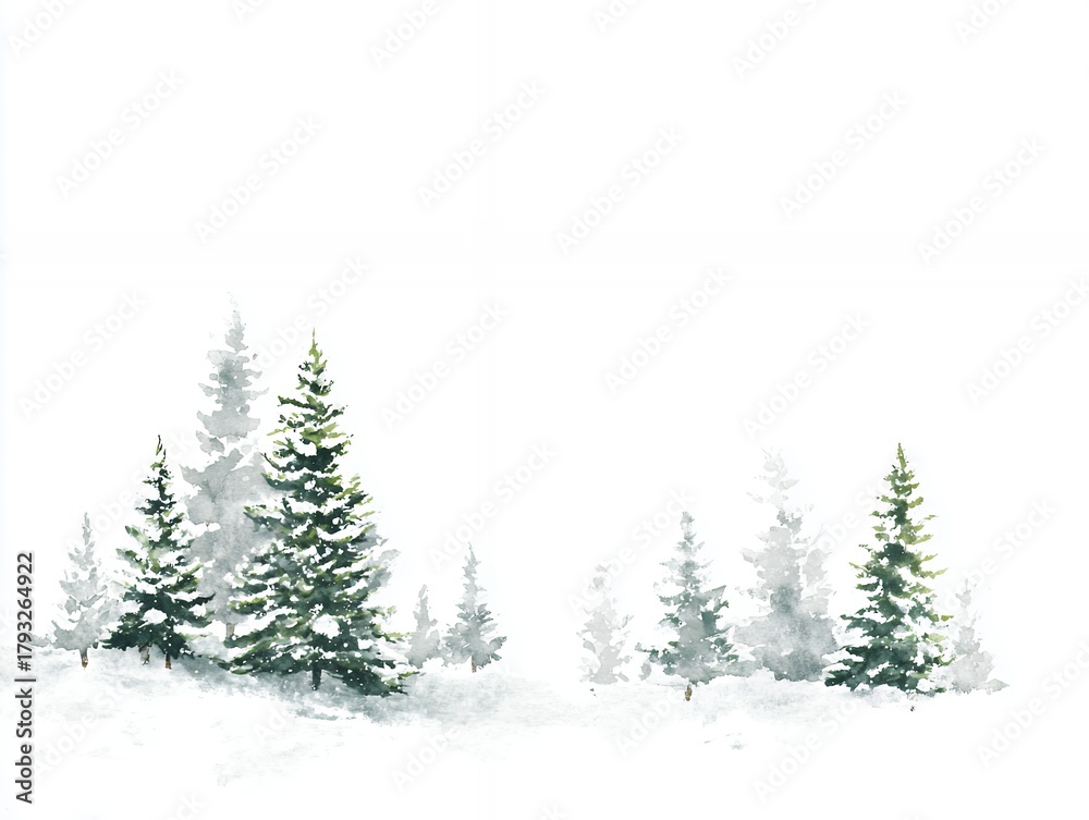 Obraz premium watercolor painting of snowy pine trees in winter