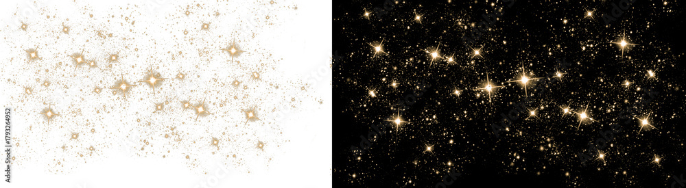 Fototapeta premium PNG image of Golden starlight illuminates the vast expanse of space creating a mesmerizing celestial display with twinkling stars and cosmic dust against the on transparent background