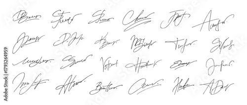 Signatures. Handwritten fake signature set, abstract autograph. Vector isolated collection
