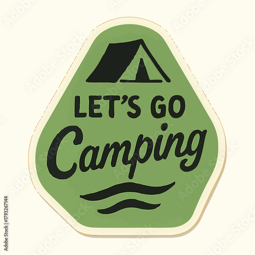 Retro style let s go camping emblem with tent and waves illustration
