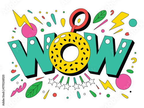 The word WOW is illustrated with a bright and colorful graphic design.