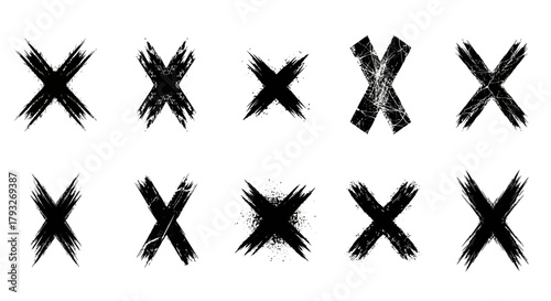 Collection of Hand Drawn Black Grunge X Marks and Crosses.