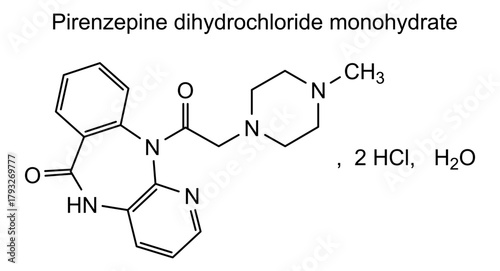 Pirenzepine dihydrochloride monohydrate, chemical structure of pirenzepine dihydrochloride monohydrate, drug substance