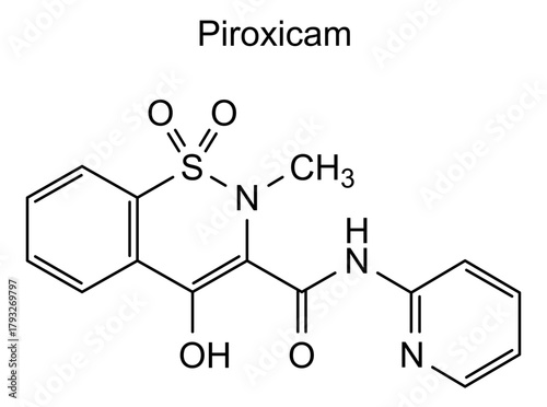 Piroxicam, chemical structure of piroxicam, drug substance