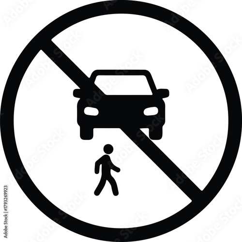 Illustrator no cars allowed pedestrian crossing sign silhouette vector