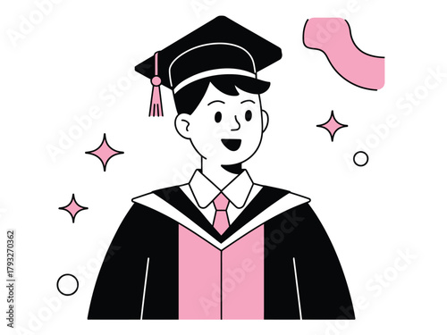 A smiling young graduate in a cap and gown celebrates their academic achievement.