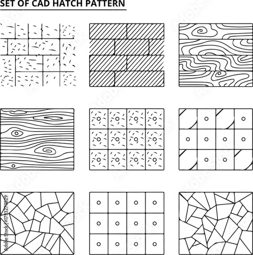 Architectural CAD Hatch Pattern Set, Vector Collection of Abstract Line Textures, Mosaic, Brick, Tile, and Stone Patterns for Architecture, Interior, and Landscape Design Plans