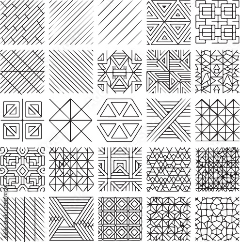 Architectural CAD Hatch Pattern Set, Vector Collection of Abstract Line Textures, Mosaic, Brick, Tile, and Stone Patterns for Architecture, Interior, and Landscape Design Plans