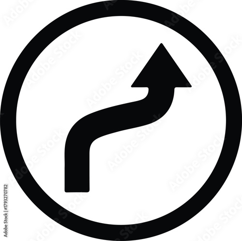 Illustrator right turn ahead road sign traffic direction Silhouette vector