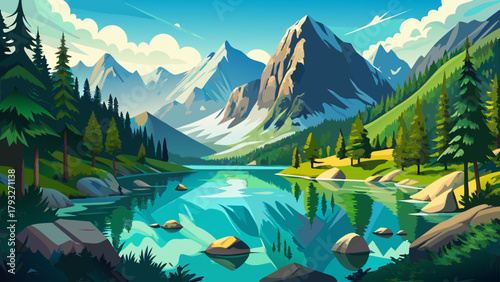 Very beautiful scenes around Yellowstone National Park in Wyoming, featuring geothermal geysers, colorful hot springs, waterfalls, and vast landscapes with forests, rivers, and wildlife, capturing the