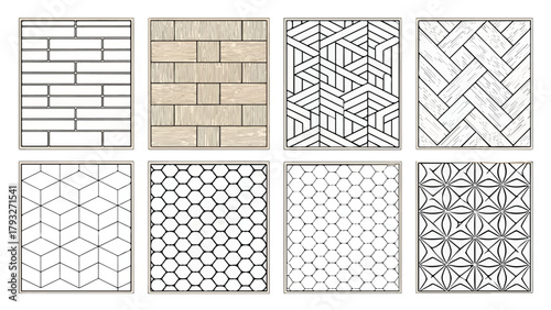Architectural CAD Hatch Pattern Set, Vector Collection of Abstract Line Textures, Mosaic, Brick, Tile, and Stone Patterns for Architecture, Interior, and Landscape Design Plans