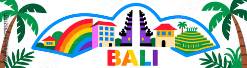 Bali skyline illustration on white background