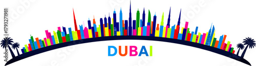Dubai skyline vector art on white background