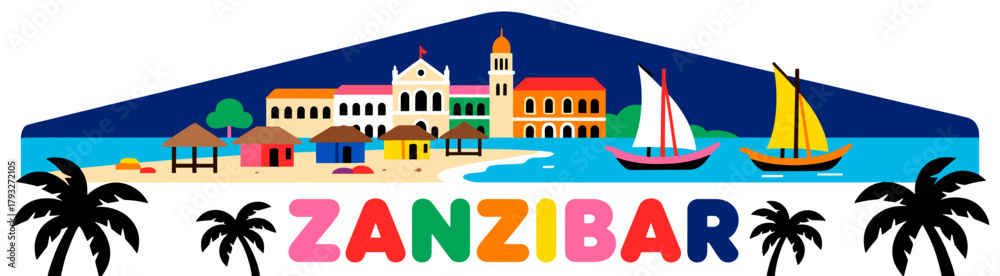 Fototapeta premium Zanzibar skyline vector art on white background