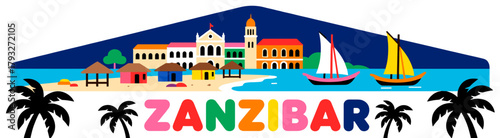 Zanzibar skyline vector art on white background