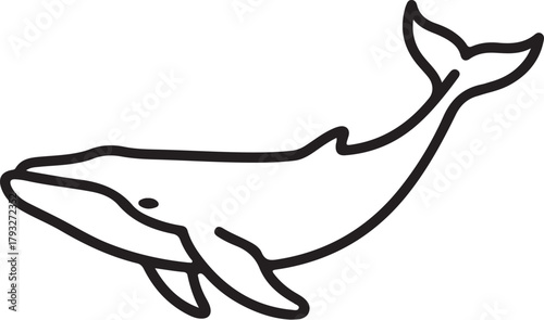 Black Outline Illustration of a Whale on a White Background marine life ocean on transparent background