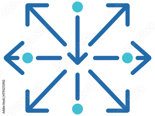 A diagram shows arrows pointing outwards from a central point with smaller dots.