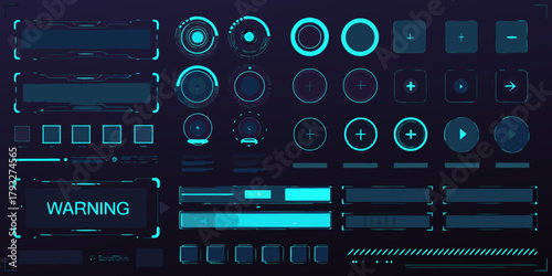 Futuristic user interface elements and icons for sci fi applications and games