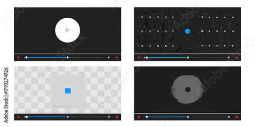Collection of abstract video player interfaces with play buttons and progress bars