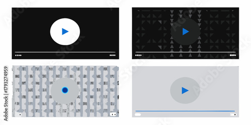 Collection of four abstract video player interfaces with play buttons and progress bars