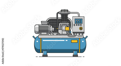 Detailed Illustration of an Industrial Air Compressor Machine.