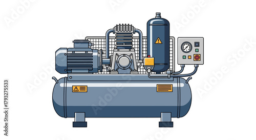 Detailed Illustration of an Industrial Air Compressor System.