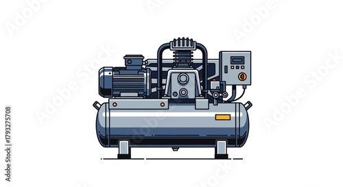 Industrial air compressor machine equipment illustration on white background.