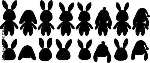A vector illustration set of black silhouettes of a drill bit and screws with a cute Easter bunny animal design