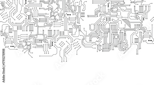 Creative white circuit wallpaper with copy space. Technology and computing concept. 