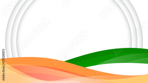 Indian nation tricolor and ashok chakra white background.beautiful and minimal colorful backdrop with effects.Backdrop for Indian national holidays and festivals with copy space.Ready to use eps10