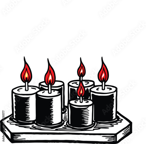 Inviting candle display ignites warmth and ambiance for cozy holiday celebrations and festive décor, creating a serene atmosphere for winter gatherings