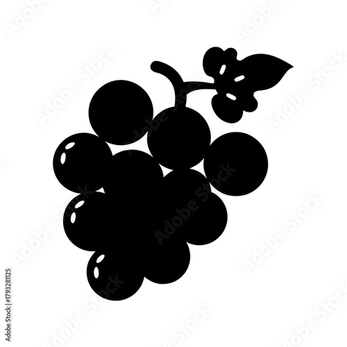 Black silhouette of a ripe grape bunch with a leaf