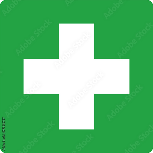 first aid symbol white cross on green background medical safety sign vector icon