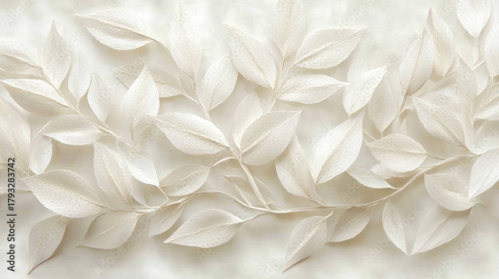 Obraz premium Delicate white paper leaves arranged on a light beige surface