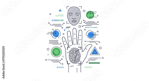 Biometric Identification Technology Hand Fingerprint Face Recognition.