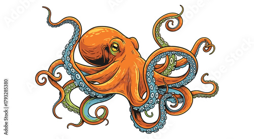 Detailed Octopus Illustration with Swirling Tentacles.