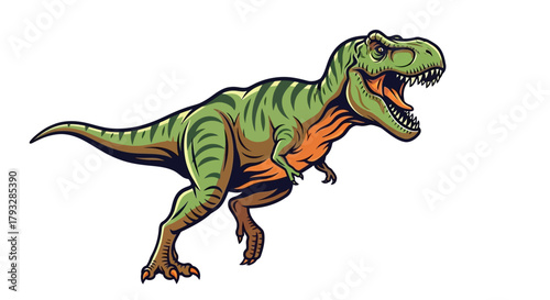 Illustration of a Tyrannosaurus Rex with Green Stripes.