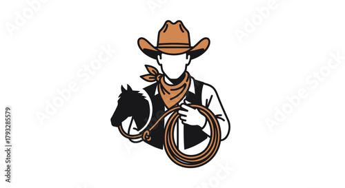 Cowboy with Horse Head and Lasso Western Rodeo Design.