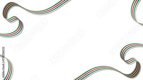 Festive ribbons frame a white background, creating a celebratory border.