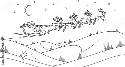 Santa sleigh reindeer christmas winter snow holiday night stars moon gifts