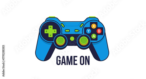 Blue Video Game Controller with Game On Text.